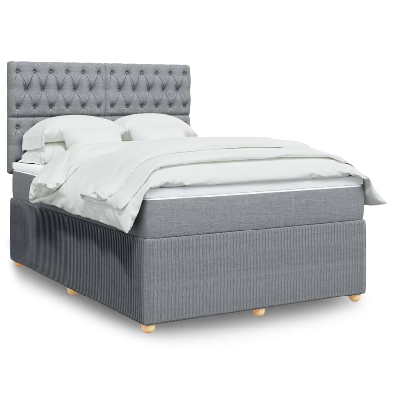 vidaXL Boxspringbett mit Matratze Hellgrau 140x190 cm Stoff vidaXL Boxspringbett mit Matratze Hellgrau 140x190 cm Stoff