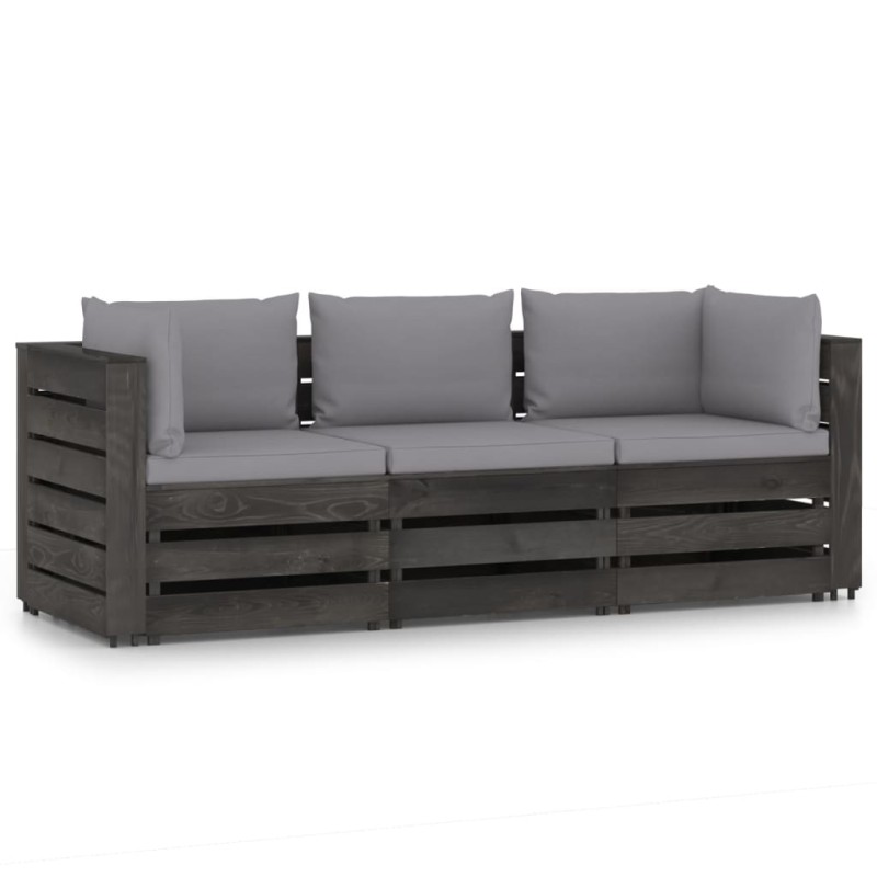 3-Sitzer Outdoor-Sofa mit Kissen Grau Imprägniertes Kiefernholz 3-Sitzer Outdoor-Sofa mit Kissen Grau Imprägniertes Kiefernholz