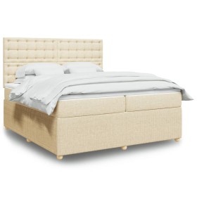 vidaXL Boxspringbett mit Matratze Creme 200x200 cm Stoff