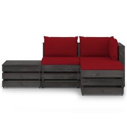 4-tlg. Garten-Lounge-Set mit Kissen Grau Imprägniertes Holz