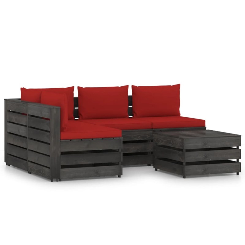 5-tlg. Garten-Lounge-Set mit Kissen Grau Imprägniertes Holz 5-tlg. Garten-Lounge-Set mit Kissen Grau Imprägniertes Holz