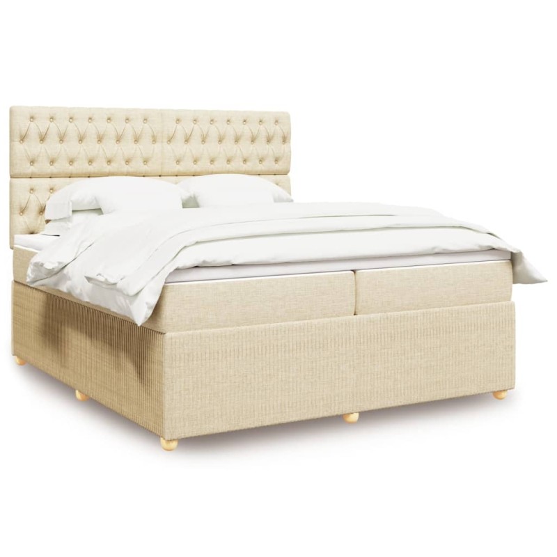 vidaXL Boxspringbett mit Matratze Creme 200x200 cm Stoff vidaXL Boxspringbett mit Matratze Creme 200x200 cm Stoff