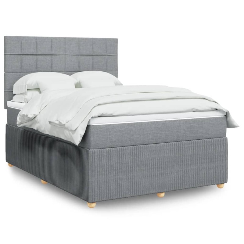 vidaXL Boxspringbett mit Matratze Hellgrau 140x190 cm Stoff vidaXL Boxspringbett mit Matratze Hellgrau 140x190 cm Stoff