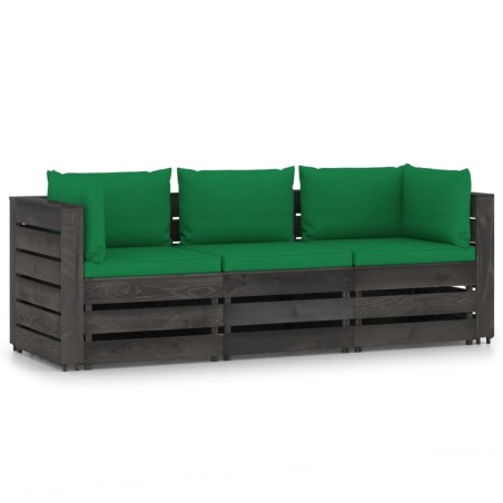 vidaXL 3-Sitzer Outdoor-Sofa mit Kissen Grau Imprägniertes Kiefernholz