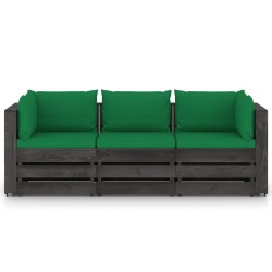 vidaXL 3-Sitzer Outdoor-Sofa mit Kissen Grau Imprägniertes Kiefernholz