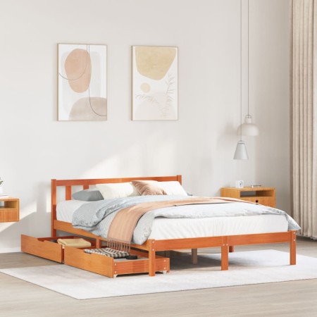 vidaXL Massivholzbett ohne Matratze Wachsbraun 120x200 cm Kiefernholz
