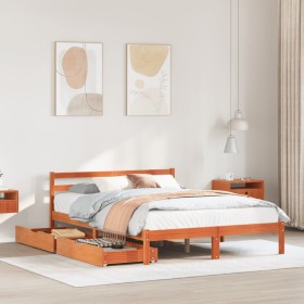 vidaXL Massivholzbett ohne Matratze Wachsbraun 120x200 cm Kiefernholz