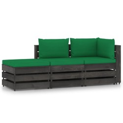 3-tlg. Garten-Lounge-Set mit Kissen Grau Imprägniertes Holz
