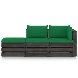3-tlg. Garten-Lounge-Set mit Kissen Grau Imprägniertes Holz