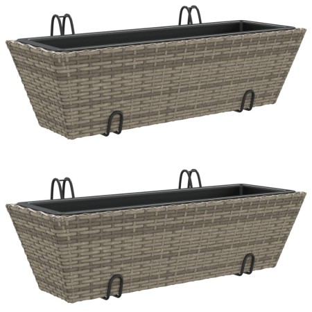 vidaXL Pflanzkasten mit Haken 2 Stk. Grau Poly Rattan