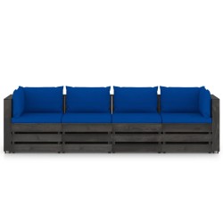 4-Sitzer Outdoor-Sofa mit Kissen Grau Imprägniertes Holz