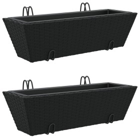 vidaXL Pflanzkasten mit Haken 2 Stk. Schwarz Poly Rattan