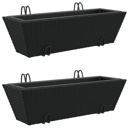 vidaXL Pflanzkasten mit Haken 2 Stk. Schwarz Poly Rattan