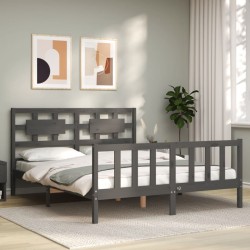 Massivholzbett mit Kopfteil Grau 160x200 cm