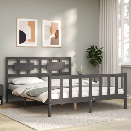 Massivholzbett mit Kopfteil Grau 160x200 cm