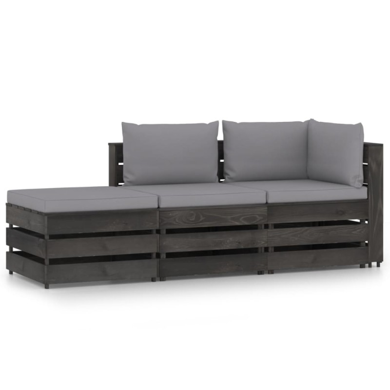 3-tlg. Garten-Lounge-Set mit Kissen Grau Imprägniertes Holz 3-tlg. Garten-Lounge-Set mit Kissen Grau Imprägniertes Holz
