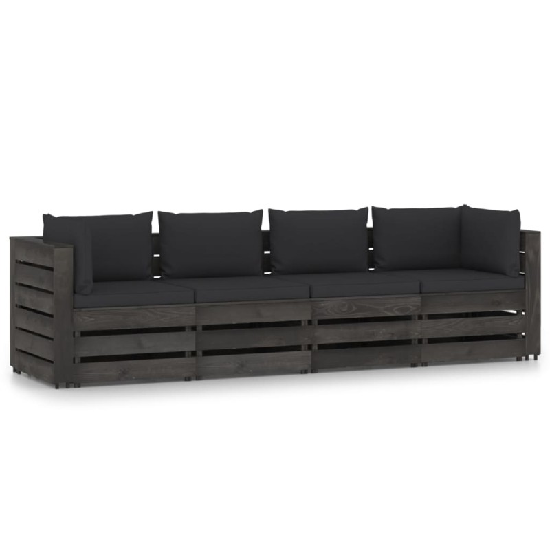 vidaXL 4-Sitzer Outdoor-Sofa mit Kissen Grau Imprägniertes Holz vidaXL 4-Sitzer Outdoor-Sofa mit Kissen Grau Imprägniertes Holz