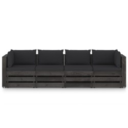 vidaXL 4-Sitzer Outdoor-Sofa mit Kissen Grau Imprägniertes Holz
