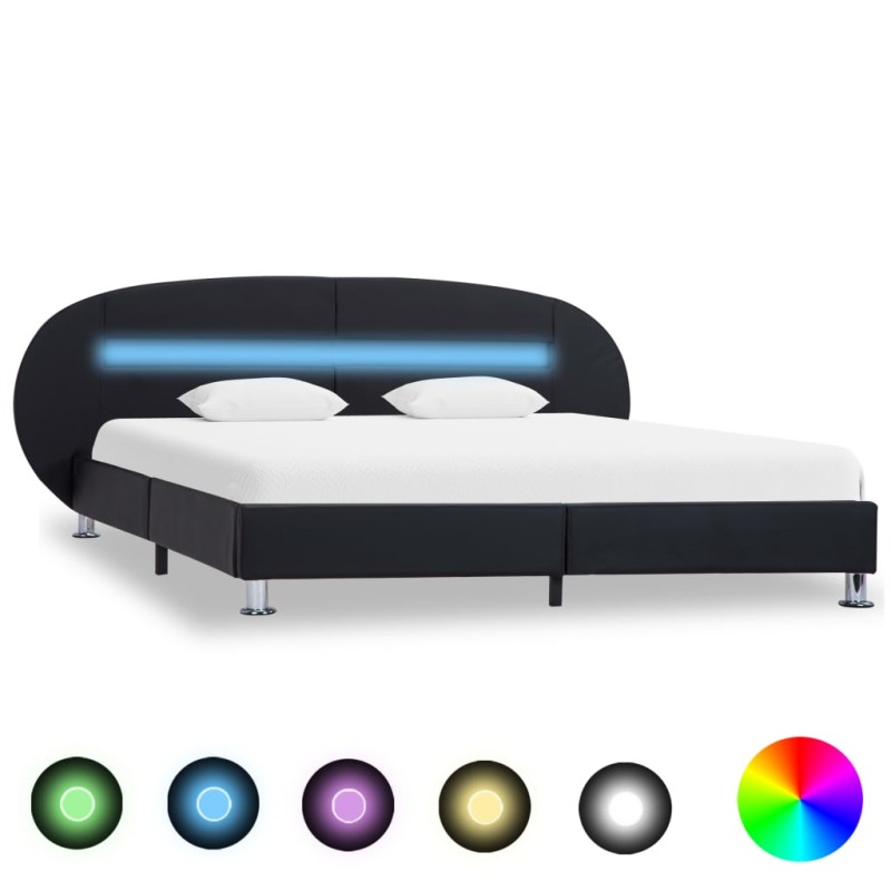 Bettgestell mit LED Schwarz Kunstleder 180x200 cm Bettgestell mit LED Schwarz Kunstleder 180x200 cm