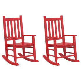 vidaXL Schaukelstuhl für Kinder 2 Stk. Rot Massivholz Pappel
