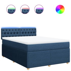 vidaXL Boxspringbett mit Matratze Blau 140x190 cm Stoff