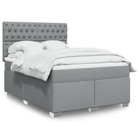 vidaXL Boxspringbett mit Matratze Hellgrau 140x200 cm Stoff