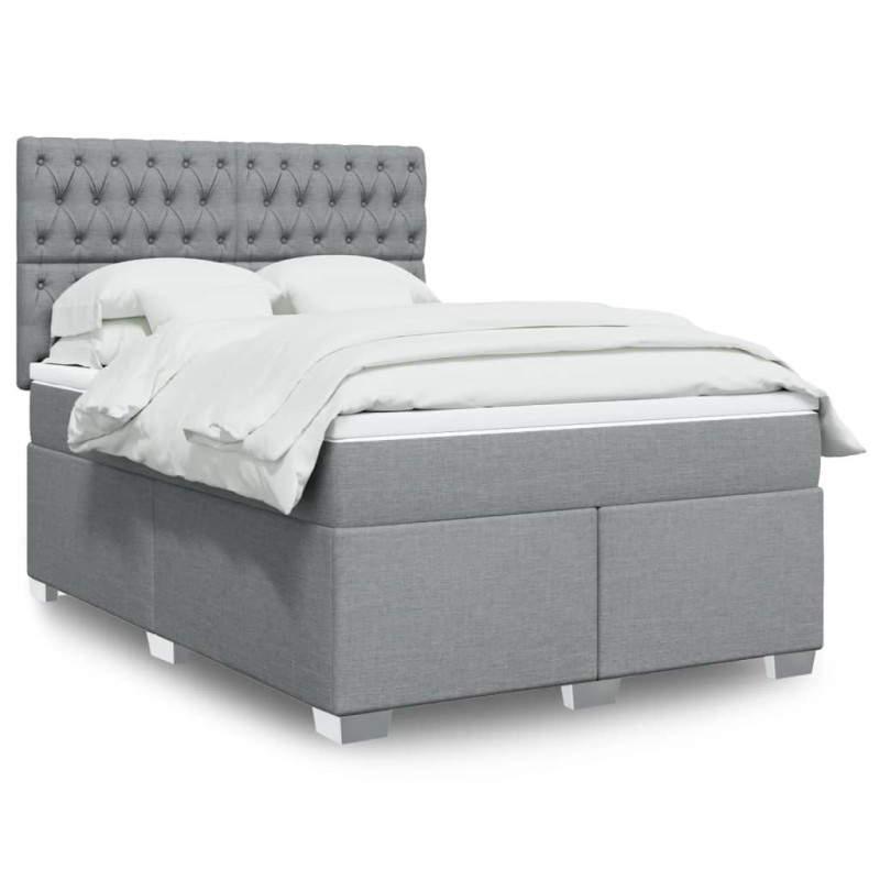 vidaXL Boxspringbett mit Matratze Hellgrau 140x200 cm Stoff vidaXL Boxspringbett mit Matratze Hellgrau 140x200 cm Stoff