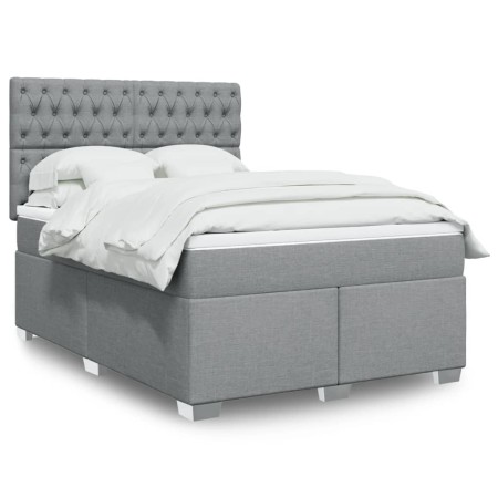 vidaXL Boxspringbett mit Matratze Hellgrau 140x200 cm Stoff