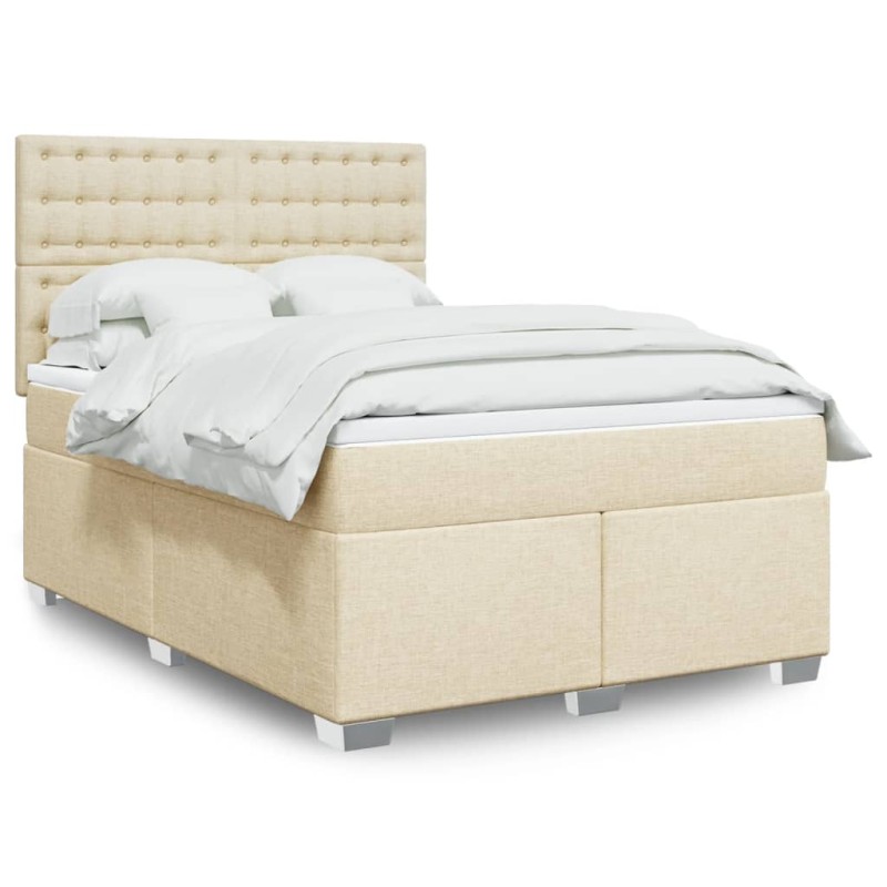 vidaXL Boxspringbett mit Matratze Creme 140x200 cm Stoff vidaXL Boxspringbett mit Matratze Creme 140x200 cm Stoff