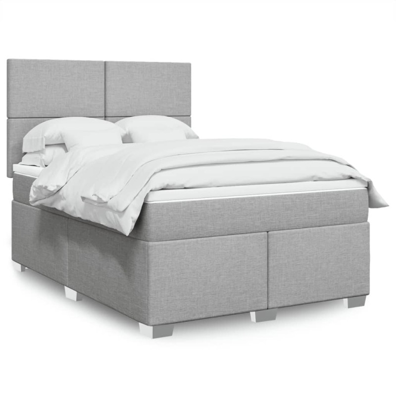 vidaXL Boxspringbett mit Matratze Hellgrau 160x200 cm Stoff vidaXL Boxspringbett mit Matratze Hellgrau 160x200 cm Stoff