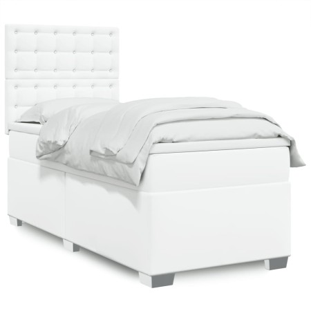 vidaXL Boxspringbett mit Matratze Weiß 80x200 cm Kunstleder
