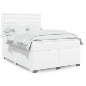 vidaXL Boxspringbett mit Matratze Weiß 140x200 cm Kunstleder