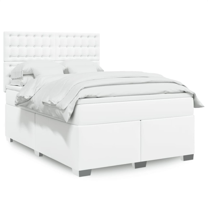 vidaXL Boxspringbett mit Matratze Weiß 140x200 cm Kunstleder vidaXL Boxspringbett mit Matratze Weiß 140x200 cm Kunstleder