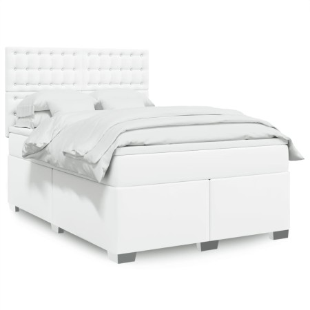 vidaXL Boxspringbett mit Matratze Weiß 140x200 cm Kunstleder