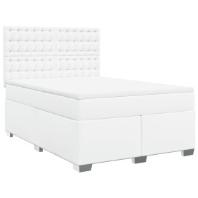 vidaXL Boxspringbett mit Matratze Weiß 140x200 cm Kunstleder