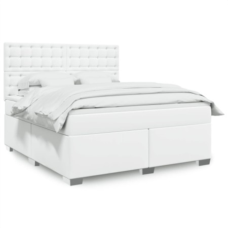 vidaXL Boxspringbett mit Matratze Weiß 180x200 cm Kunstleder