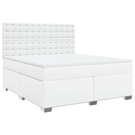 vidaXL Boxspringbett mit Matratze Weiß 180x200 cm Kunstleder