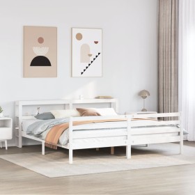 vidaXL Massivholzbett mit Kopfteil Weiß 180x200 cm Kiefer
