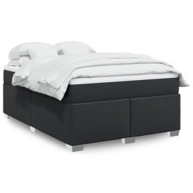 vidaXL Boxspringbett mit Matratze Schwarz 140x190 cm Kunstleder