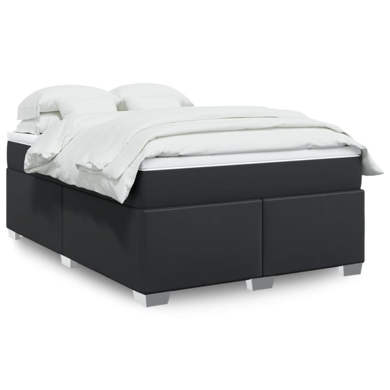 vidaXL Boxspringbett mit Matratze Schwarz 140x190 cm Kunstleder vidaXL Boxspringbett mit Matratze Schwarz 140x190 cm Kunstleder