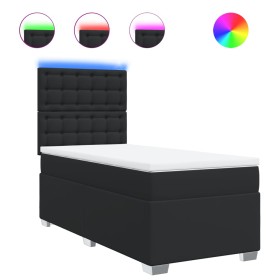 vidaXL Boxspringbett mit Matratze Schwarz 80x200 cm Kunstleder