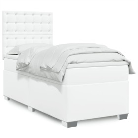 vidaXL Boxspringbett mit Matratze Weiß 90x190 cm Kunstleder
