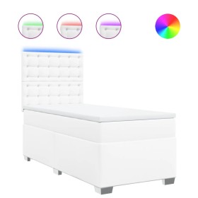 vidaXL Boxspringbett mit Matratze Weiß 90x190 cm Kunstleder