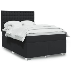 vidaXL Boxspringbett mit Matratze Schwarz 140x190 cm Kunstleder
