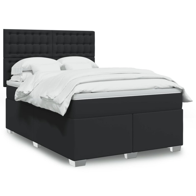 vidaXL Boxspringbett mit Matratze Schwarz 140x190 cm Kunstleder vidaXL Boxspringbett mit Matratze Schwarz 140x190 cm Kunstleder
