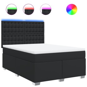 vidaXL Boxspringbett mit Matratze Schwarz 140x190 cm Kunstleder