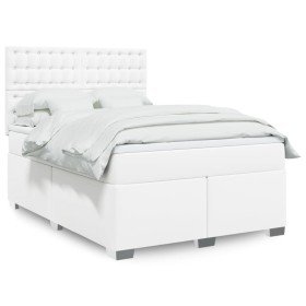 vidaXL Boxspringbett mit Matratze Weiß 160x200 cm Kunstleder