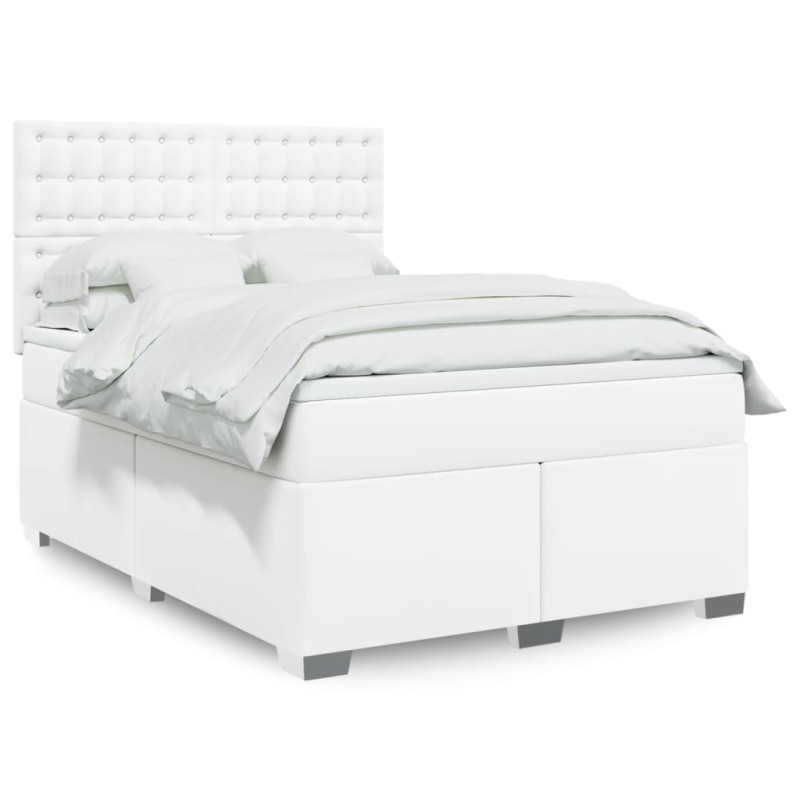 vidaXL Boxspringbett mit Matratze Weiß 160x200 cm Kunstleder