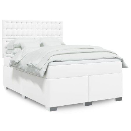 vidaXL Boxspringbett mit Matratze Weiß 160x200 cm Kunstleder