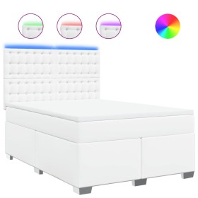 vidaXL Boxspringbett mit Matratze Weiß 160x200 cm Kunstleder